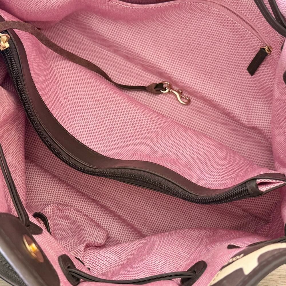 Dooney & Bourke Medium Chiara Leather Satchel Handbag Tote Brown Cream Giraffe - Picture 12 of 14